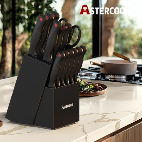 15PCS/ Astercook Knife Set with Built-in Sharpener