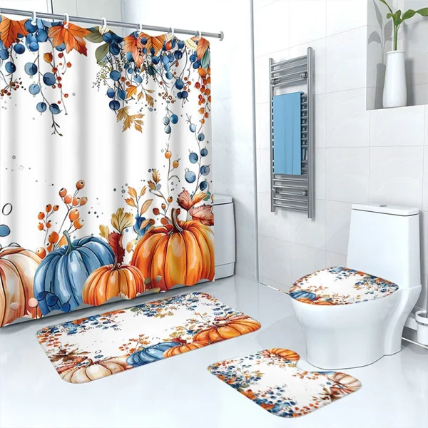 Shower Curtain Set Including Rugs Mats Hooks