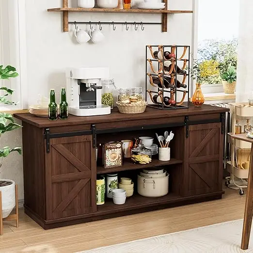 Farmhouse Sideboard Buffet Cabinet, Coffee Bar