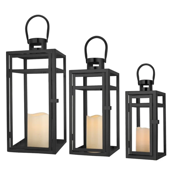 3 Stainless Steel Lanterns (12/15/19 Inch Tall)
