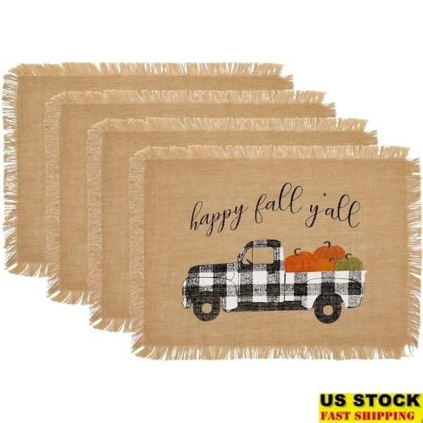 Buffalo-Plaid Truck Burlap Placemats Set of 4