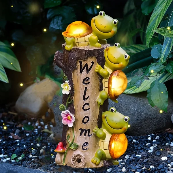 Outdoor Statues Frog Face Turtles with Solar Lights