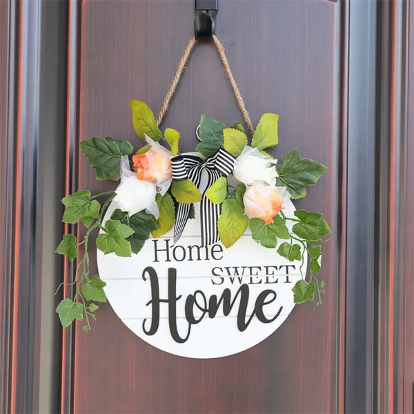 Rustic Wooden Sign Artificial Flower Wreath