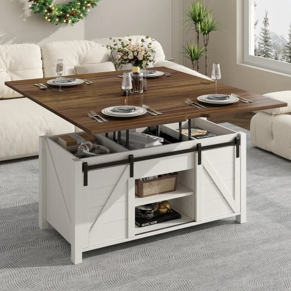 Farmhouse Lift-Top Coffee Table w/ Sliding Barn Door