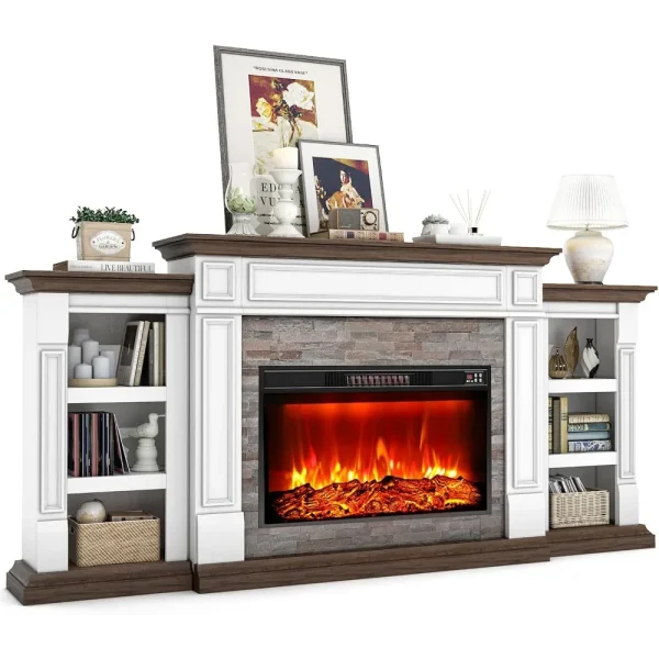 80" Electric Fireplace TV Stand Up to 90" Farmhouse