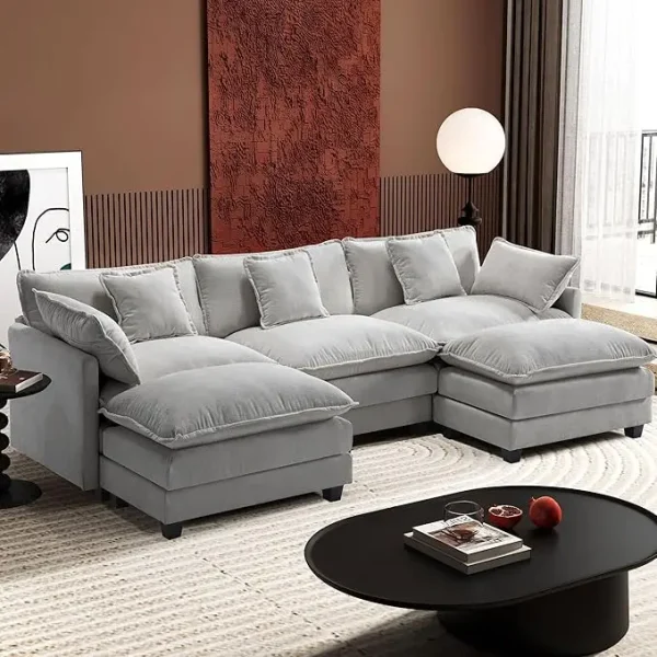 111.4" U Shaped Cloud Couch with 2 Ottoman