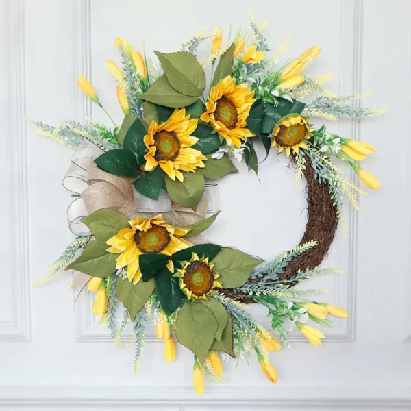 22'' Artificial Sunflower Wreath with Burlap Bow