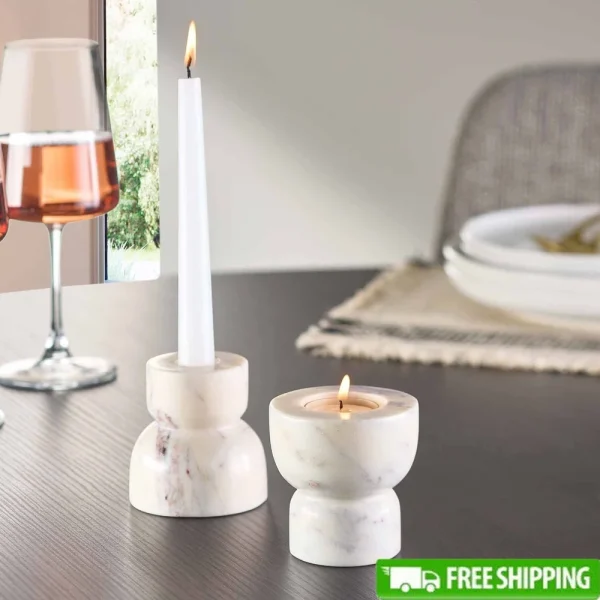 Modern Marble Candleholder Set 2-Piece Taper Votive