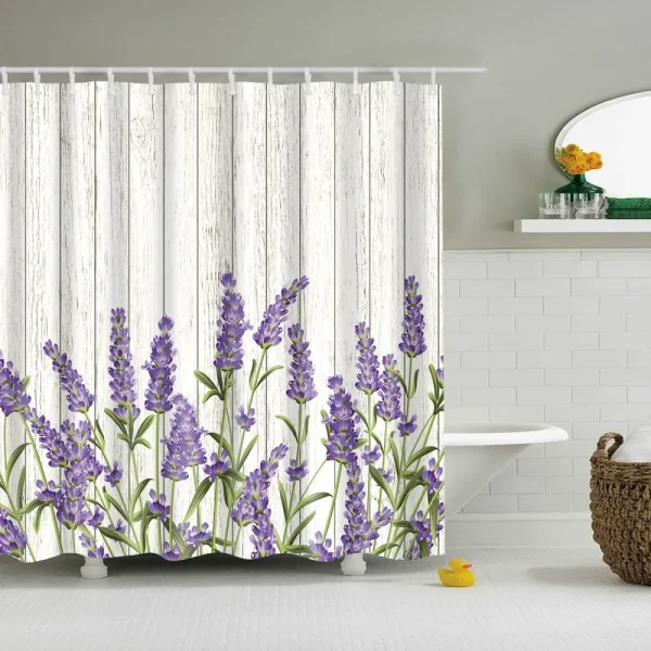 Lavender Polyester Shower Curtain With Hooks